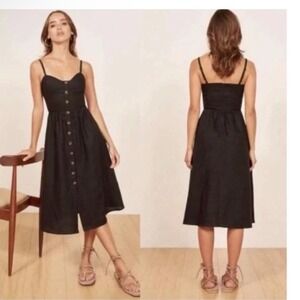 Reformation Thelma Linen Black Button Front Linen Midi Sundress Sleeveless 4P